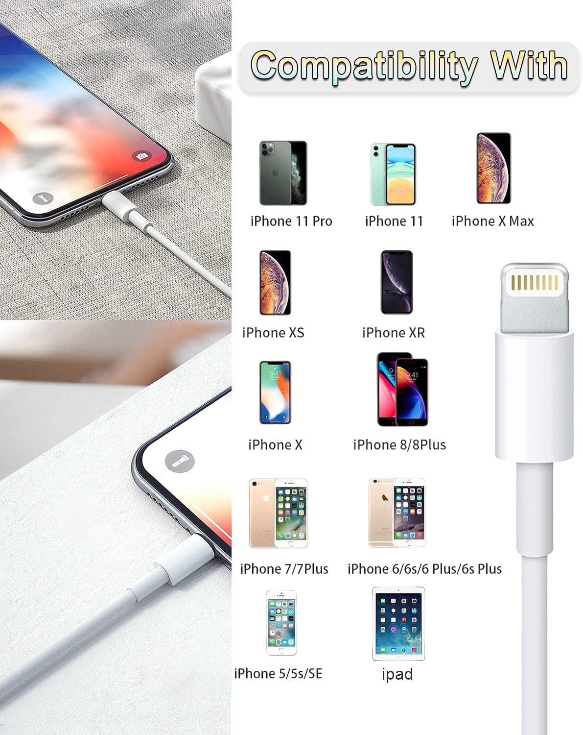4-Pack Apple MFi Certified 3-Foot Lightning Charging Cables for iPhone 14/14 Pro/13/13 Pro/12/11/11 Pro/11 Max/X/XS/XR/XS Max/8 and iPad (White)