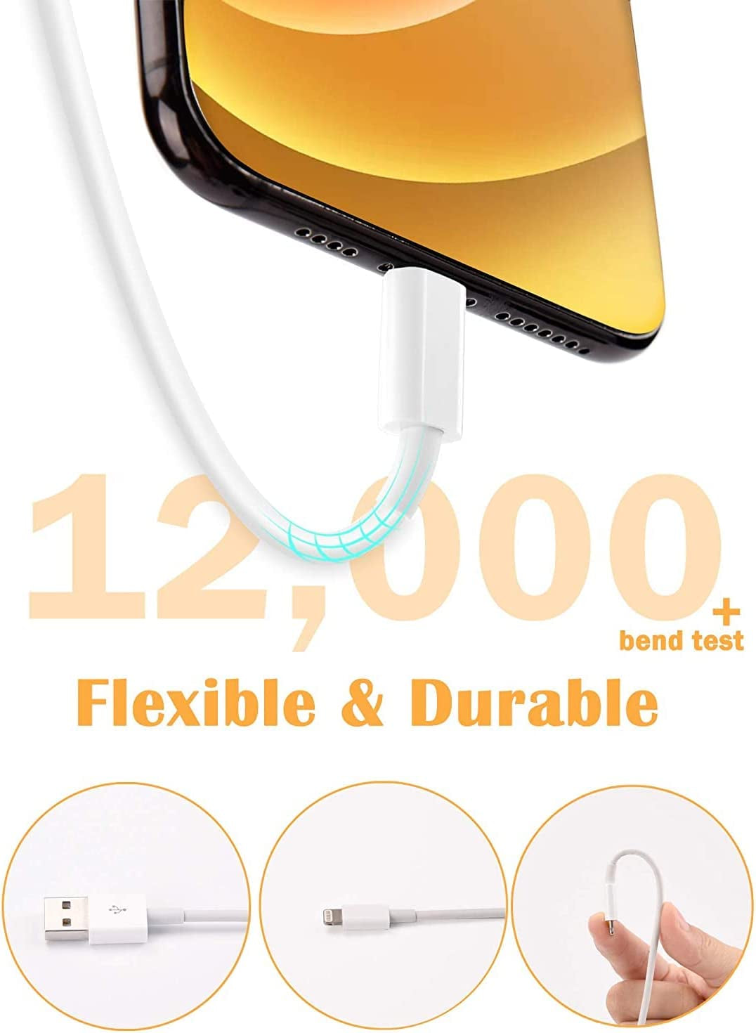 4-Pack Apple MFi Certified 3-Foot Lightning Charging Cables for iPhone 14/14 Pro/13/13 Pro/12/11/11 Pro/11 Max/X/XS/XR/XS Max/8 and iPad (White)