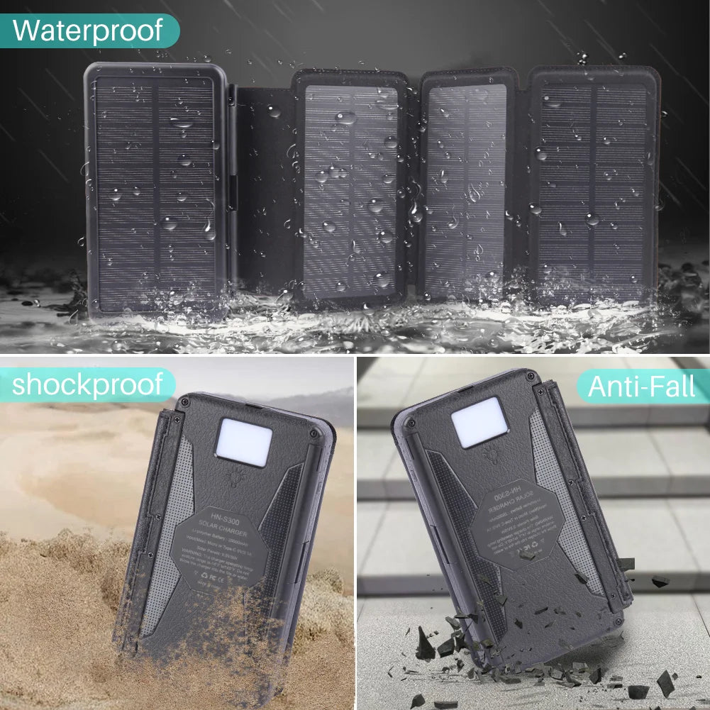 High-Capacity 30,000mAh Portable Solar Charger for iPhone and Android with Four Solar Panels and Integrated Compass