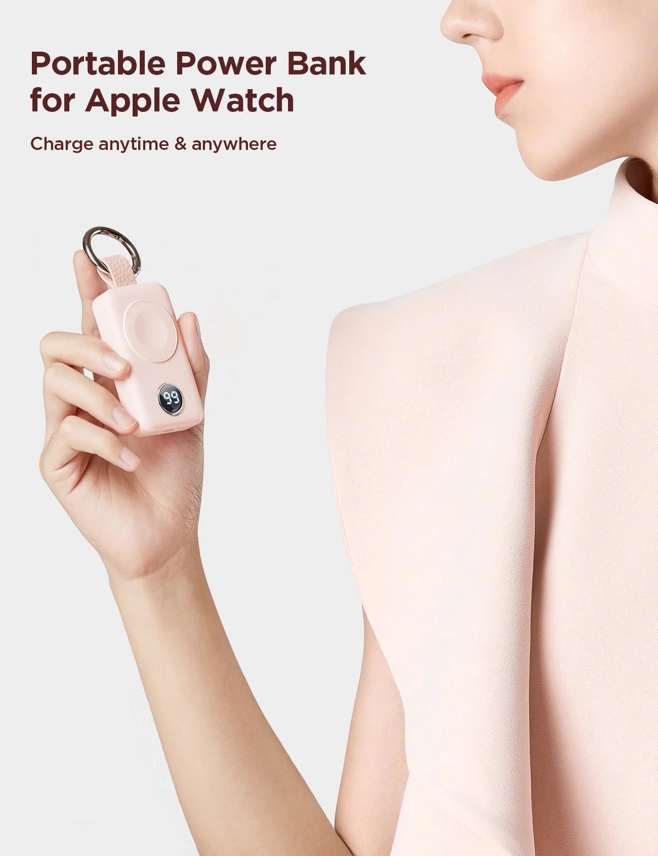 Portable 2000mAh Magnetic Wireless Power Bank for Apple Watch - Fast Charger Keychain, Compatible with iWatch Series 11/10/9/8/7/6/5/SE/4/3/2/Ultra, Pink