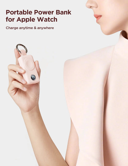 Portable 2000mAh Magnetic Wireless Power Bank for Apple Watch - Fast Charger Keychain, Compatible with iWatch Series 11/10/9/8/7/6/5/SE/4/3/2/Ultra, Pink