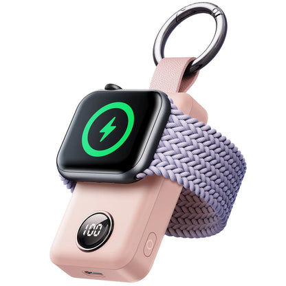 Portable 2000mAh Magnetic Wireless Power Bank for Apple Watch - Fast Charger Keychain, Compatible with iWatch Series 11/10/9/8/7/6/5/SE/4/3/2/Ultra, Pink