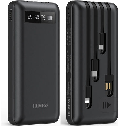 20000mAh Portable Power Bank with Cables for iPhone and Android Devices