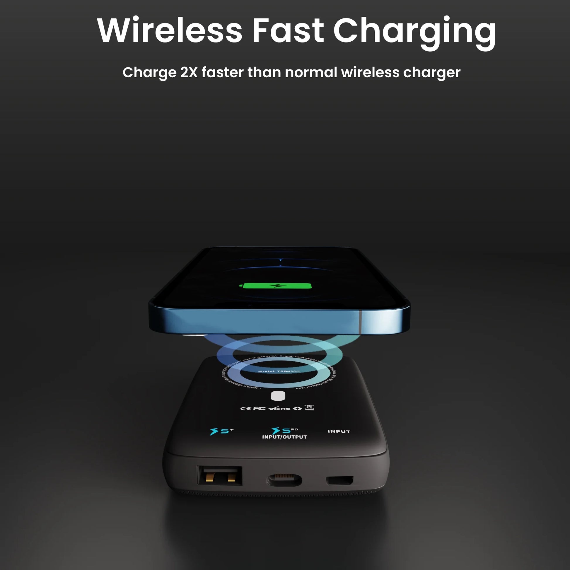 Magnetic 10,000mAh Wireless Power Bank with 18W USB-C PD Portable Charger, Compatible with iPhone 14, 13, and 12