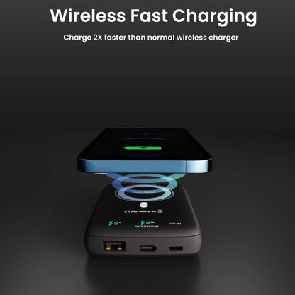 Magnetic 10,000mAh Wireless Power Bank with 18W USB-C PD Portable Charger, Compatible with iPhone 14, 13, and 12
