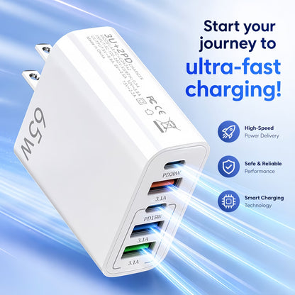 USB-C Fast Charging Wall Charger Set with Cables - 4-Pack (2 Chargers + 2 USB-C Cables), Compatible with Phones and Tablets, White