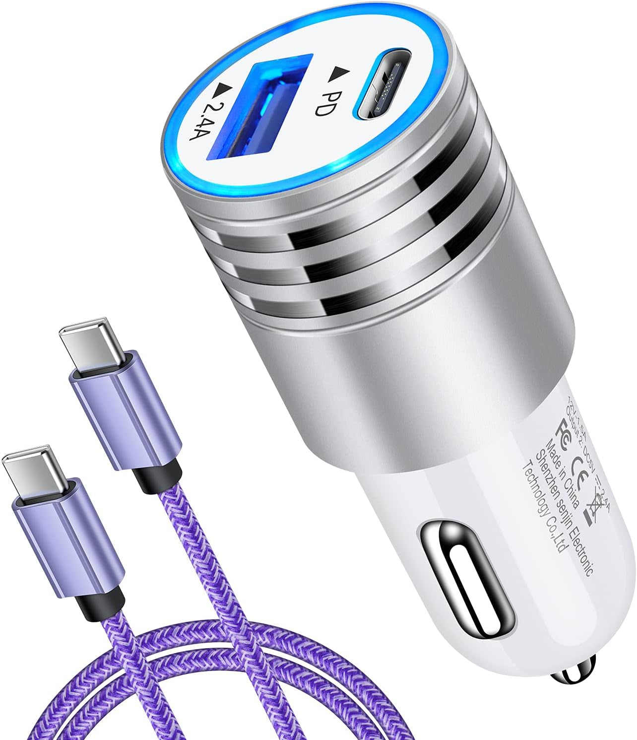 30W USB C Fast Charging Car Charger for Samsung Galaxy and iPhone Models