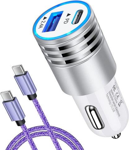 30W USB C Fast Charging Car Charger for Samsung Galaxy and iPhone Models