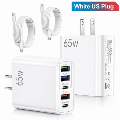 USB-C Fast Charging Wall Charger Set with Cables - 4-Pack (2 Chargers + 2 USB-C Cables), Compatible with Phones and Tablets, White
