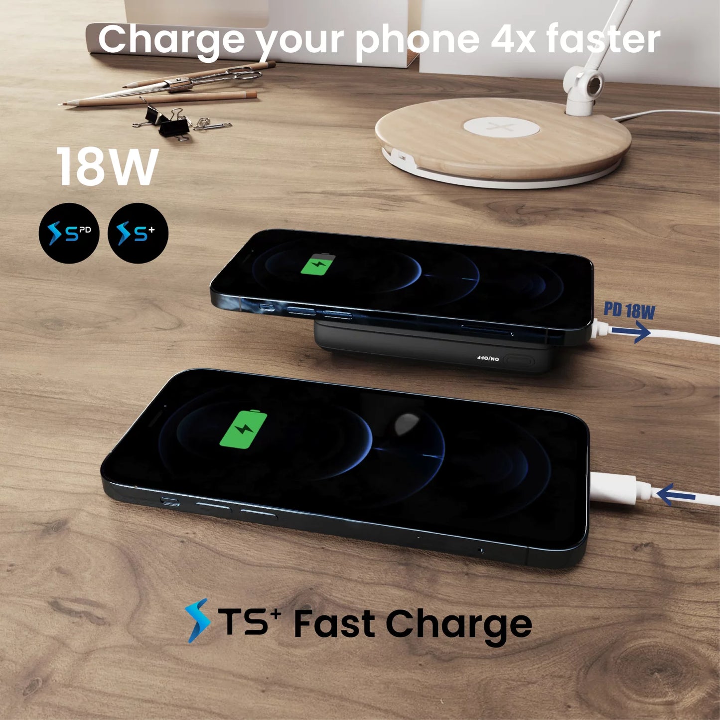Magnetic 10,000mAh Wireless Power Bank with 18W USB-C PD Portable Charger, Compatible with iPhone 14, 13, and 12