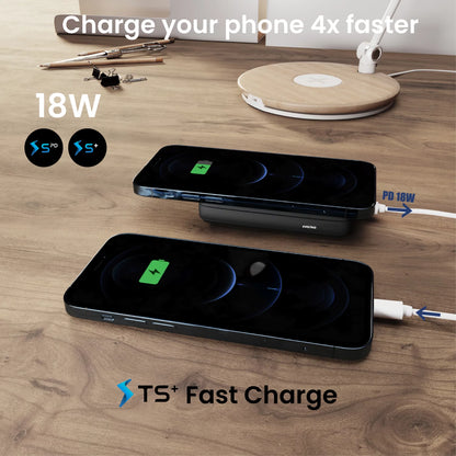 Magnetic 10,000mAh Wireless Power Bank with 18W USB-C PD Portable Charger, Compatible with iPhone 14, 13, and 12