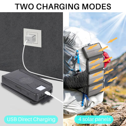 High-Capacity 30,000mAh Portable Solar Charger for iPhone and Android with Four Solar Panels and Integrated Compass