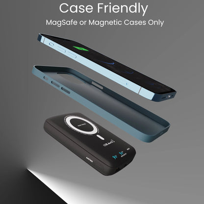 Magnetic 10,000mAh Wireless Power Bank with 18W USB-C PD Portable Charger, Compatible with iPhone 14, 13, and 12