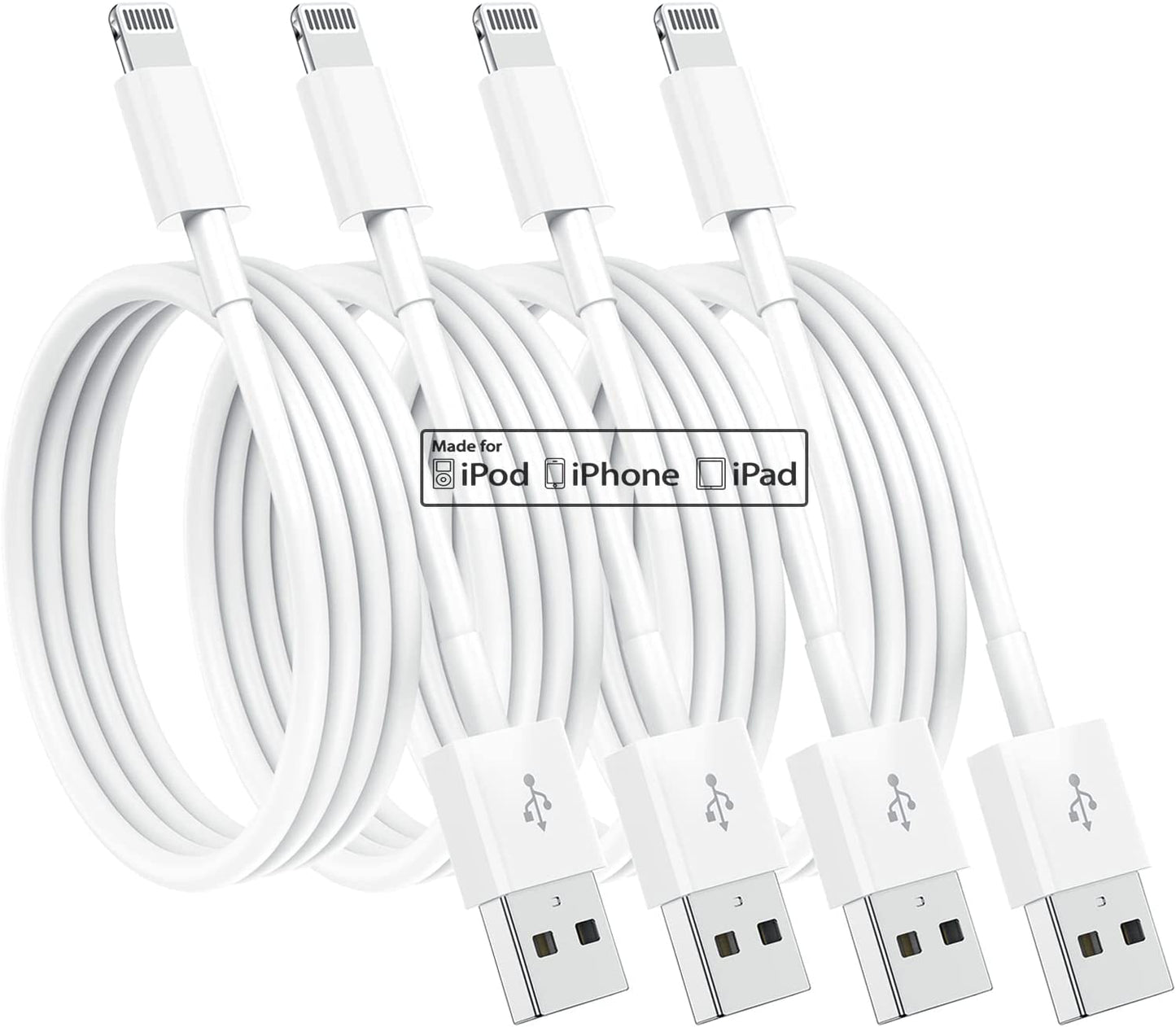 4-Pack Apple MFi Certified 3-Foot Lightning Charging Cables for iPhone 14/14 Pro/13/13 Pro/12/11/11 Pro/11 Max/X/XS/XR/XS Max/8 and iPad (White)