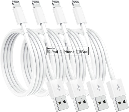 4-Pack Apple MFi Certified 3-Foot Lightning Charging Cables for iPhone 14/14 Pro/13/13 Pro/12/11/11 Pro/11 Max/X/XS/XR/XS Max/8 and iPad (White)