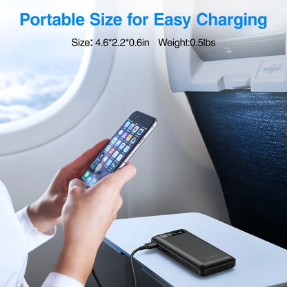 20000mAh Portable Power Bank with Cables for iPhone and Android Devices