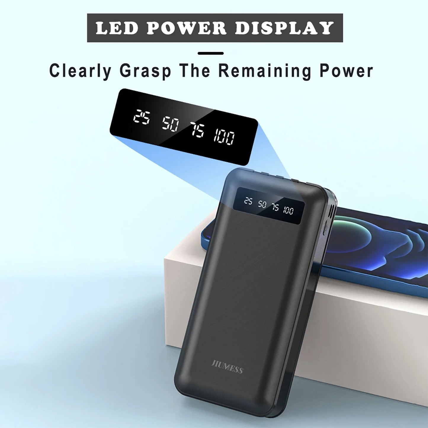 20000mAh Portable Power Bank with Cables for iPhone and Android Devices