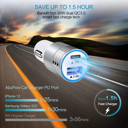30W USB C Fast Charging Car Charger for Samsung Galaxy and iPhone Models